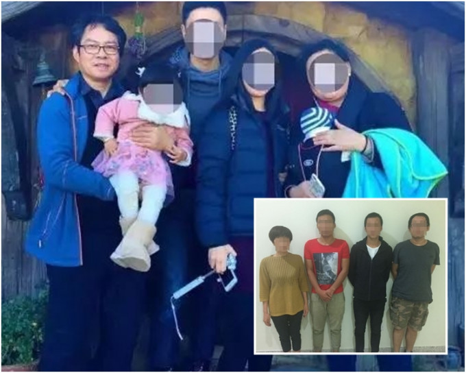 江蘇南京55歲男商人駱先生(大圖最左邊)與4名生意拍檔(小圖)起財務糾紛，遭4人毆打致死，並被埋屍阿布扎比沙漠。網圖
