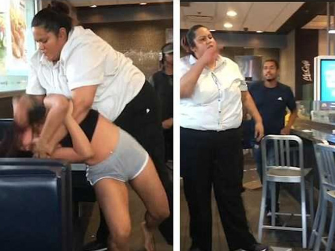 美国拉斯维加斯一家麦当劳发生女员工与女顾客冲突，双方激烈殴斗。（网图）