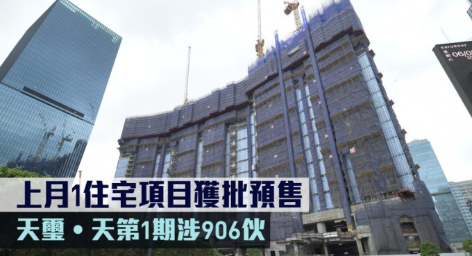 上月1住宅项目获批预售，天玺•天第1期涉906伙。