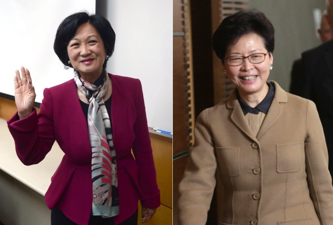 对于林郑月娥（右）表明有意参选行政长官，叶刘淑仪（左）回应指欢迎有竞争的选举。