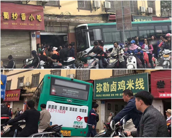 目擊者表示，當時看到巴士剎了一下車，但是沒有剎住，隨後便撞入小食店。網圖