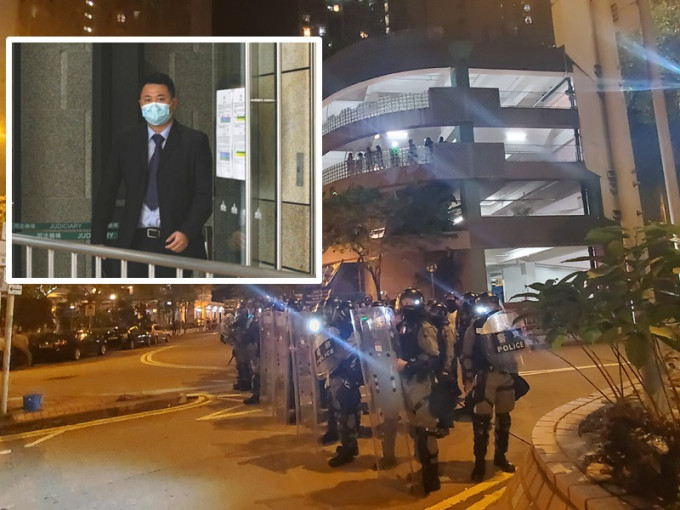 秦梓傑（小圖）指當時有示威者由停車場3樓向地下警員投擲雪糕筒。