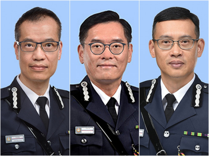 (左起)叶云龙、简启恩及陈俊燊升任高级助理处长。资料图片