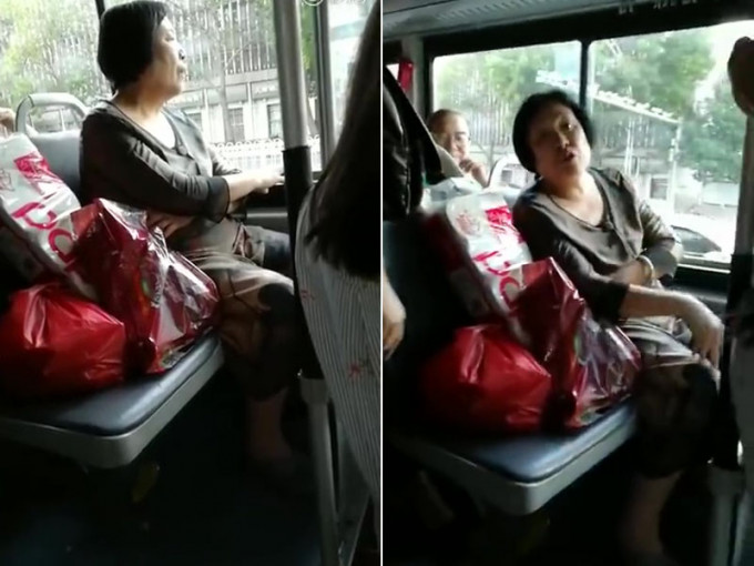 近日，天津一段「大妈把物品放公交车座上占座」短片热传网络。（网图）