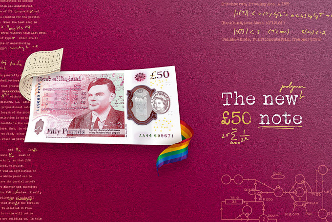 图为印有图灵肖像的新五十镑钞票。
