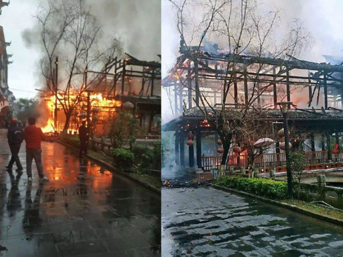 广西忻城「状元桥」失火烧毁，竟是3名学生生火取暖引起。（网图）