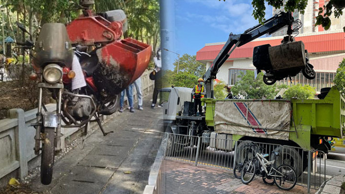 警方联同葵青民政事务处及运输署等部门移除青衣18架弃置电单车。警方提供