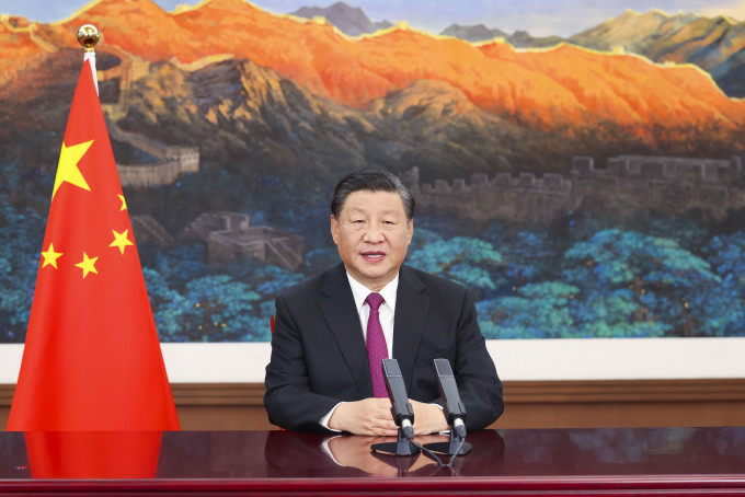 國家主席習近平在服貿會致辭。新華社圖片