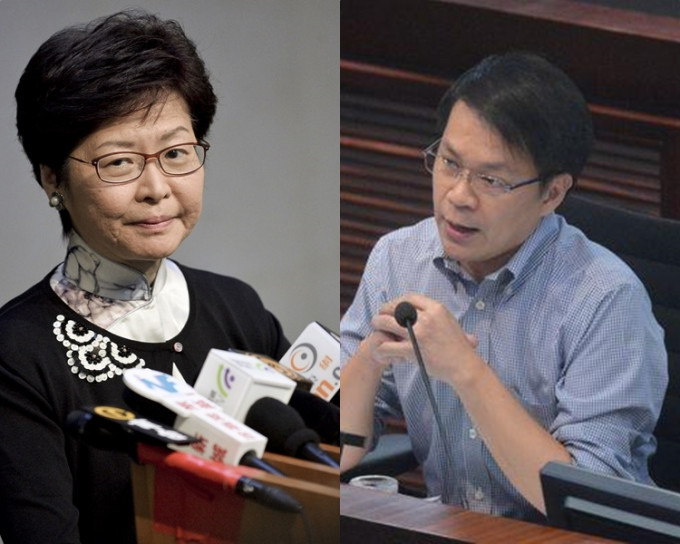 立法會議員陳克勤在個行政長官林鄭月娥(左)；立法會議員陳克勤(右)形容政府「堅離地」，在香港交通癱瘓下都「無假期」，他批評政府「墨守成規」。 資料圖片