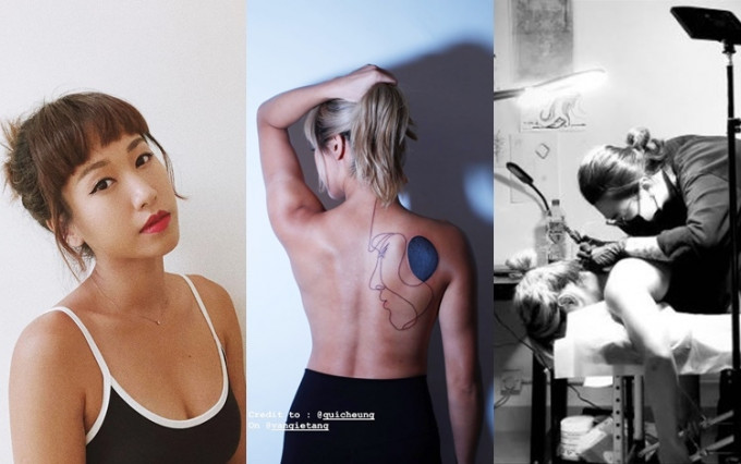 邓颖芝今日于社交网晒半裸图，公开背脊的新纹身。