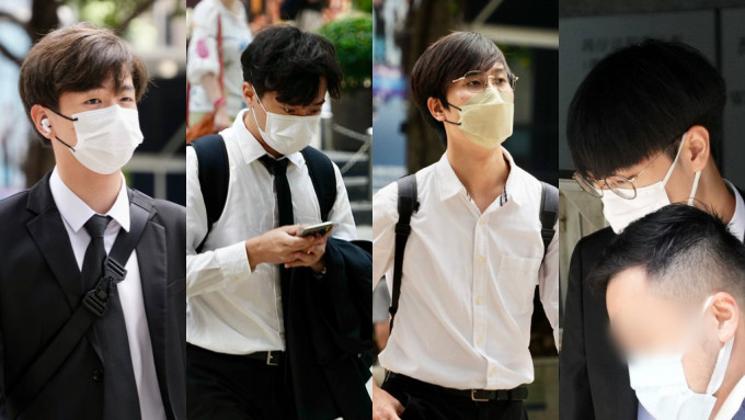 其中4名被告由左至右：蔡希霖、叶自杰、周浩泓及陈以诺(戴眼镜者)。