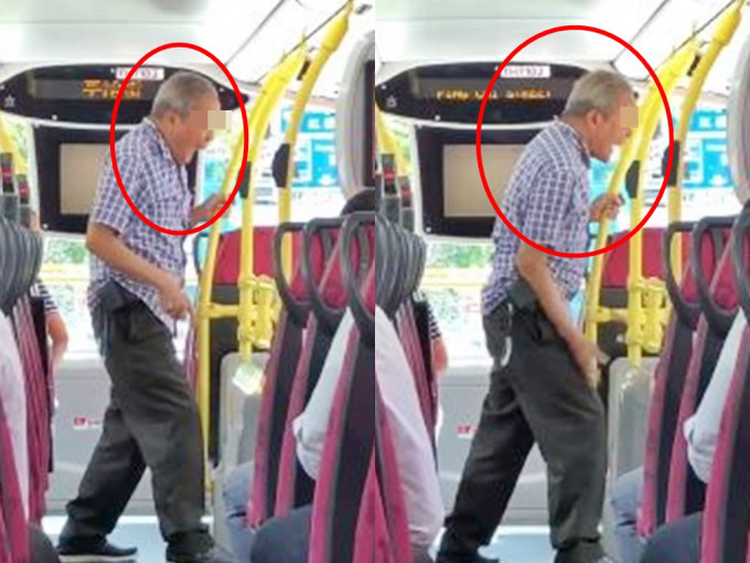 一名老伯乘巴士时没有佩戴口罩，更一度疑似出手打人。FB群组「香港突发事故报料区」影片截图