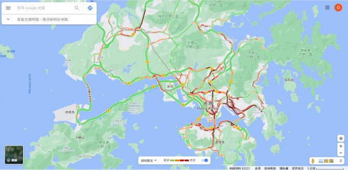 港九交通非常擠塞。Google地圖截圖