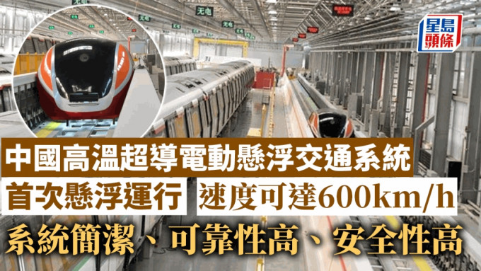 時速可超過600公里的磁浮列車系統成功運行。