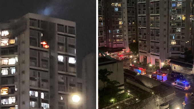 麗港城第4座一高層單位發生火警，濃煙沖天。網上圖片