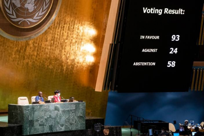 聯合國大會進行表決，審議暫停俄羅斯在人權理事會的成員資格。