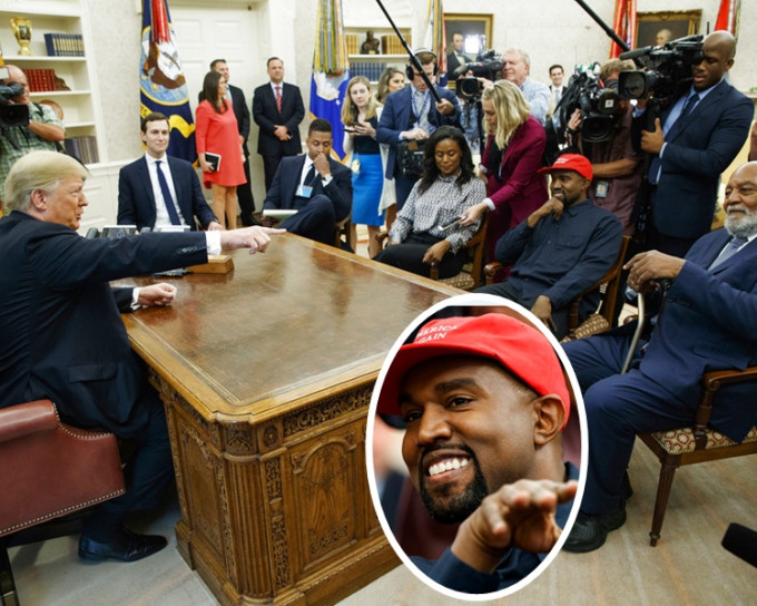 Kanye West（小图）力挺特朗普，还献上拥抱。AP