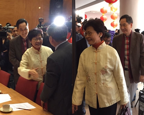 今早10时林郑月娥由竞选办主任陈智思陪同到访乡议局。