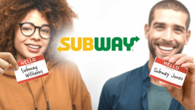 万人响应改名，为终身免费吃subway。