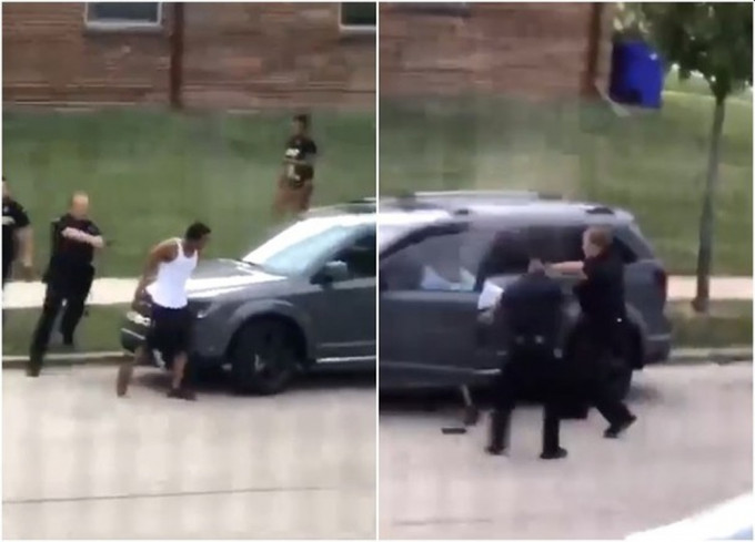 非裔男子布萊克不服從警察、試圖登上自己的汽車的時候，遭警察從背後連開7槍。(影片截圖)