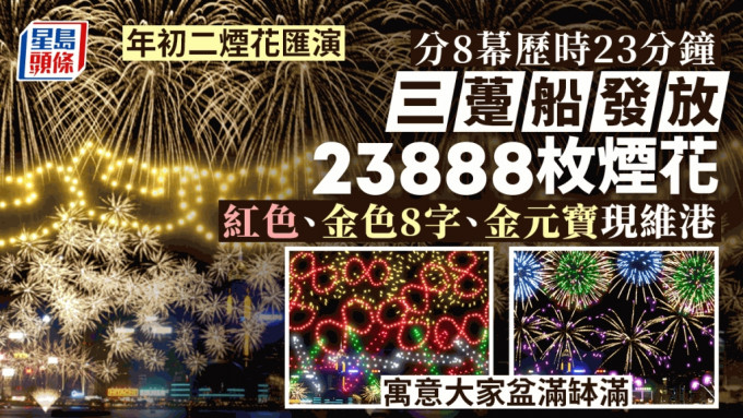 農曆年初二煙花匯演由香港各界慶典委員會贊助，以「龍年百業旺　盛世中華強」為主題。