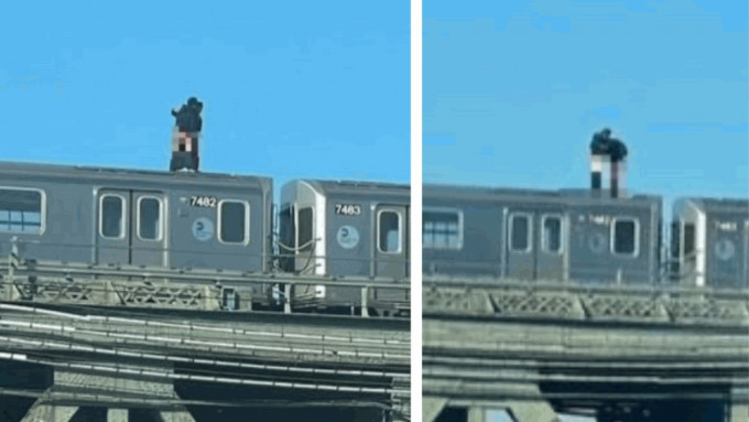 2男爬上行驶中的纽约地铁车顶「露臀激战」