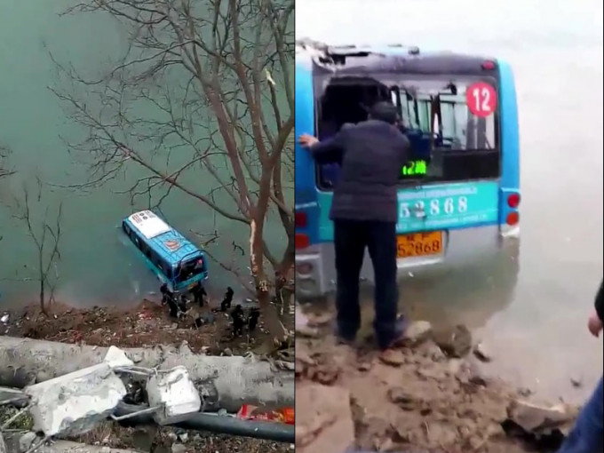陝西寧強一輛巴士墜江造成2人死亡。(網圖)