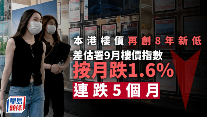 本港樓價再創8年新低 差估署9月指數跌1.6% 連跌5個月 業界料觸底反彈