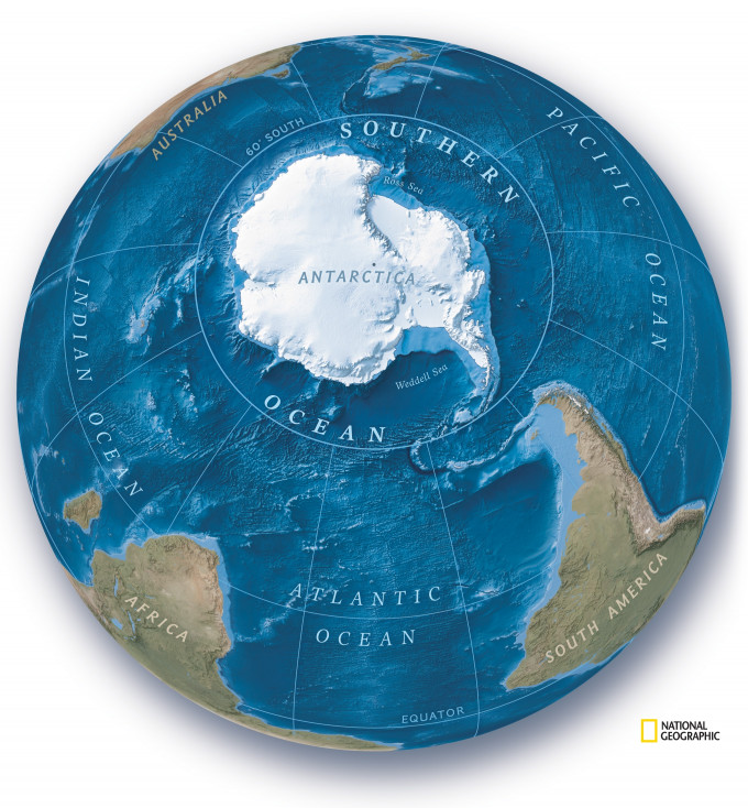 美國國家地理學會正式承認南冰洋為世界五大洋之一。（National Geographic）