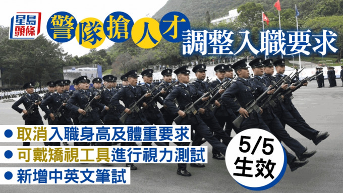 警队将于5月5日起调整3项入职要求 。