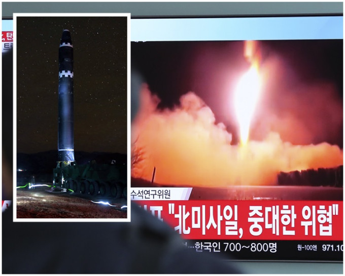 北韓日前宣布成功試射「火星－15」新型洲際彈道飛彈。AP
