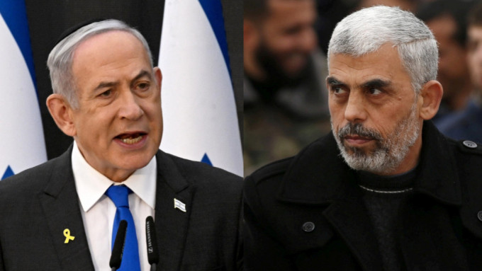 以色列总理内塔尼亚胡（左）、哈马斯领袖辛瓦尔。 路透社资料图