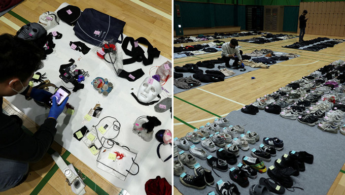 韩国梨泰院人踩人事故，当地警方收集1.5吨遗失物排满体育馆。路透