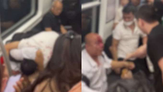 深地鐵兩燥大叔因擠擁問題，在車廂大打出手，其中一人頭破血流。