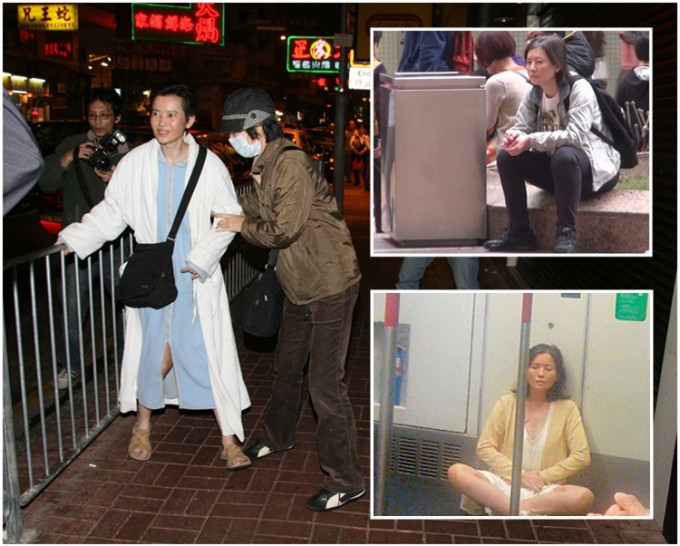右下，蓝洁瑛2009年被拍到在港铁车厢打坐。《东周刊》图片