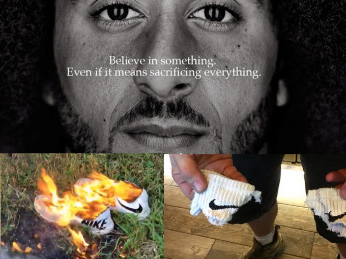 卡佩尼克出现在Nike的新广告上，引起部分民众不满放火烧球鞋。（网图）