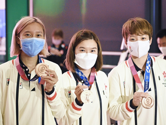 港隊杜凱琹、蘇慧音、李皓晴早前出戰東京奧運乒乓球女子團體賽，勇奪銅牌。資料圖片