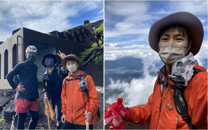 坤哥与Jarvis在富士山五合目汇合嘉宾方力申后，三人一起向富士山顶进发。