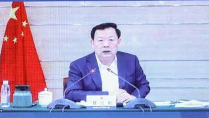 夏寶龍在北京以視頻會議方式，主持召開支援香港抗疫工作第六次協調會。中通社圖片