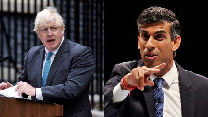 保守党魁大热人选为前财相辛伟诚(右)及前首相约翰逊(左)。路透社图片