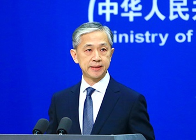 外交部发言人汪文斌指蓬佩奥的言论是对中方的恶意诽谤。资料图片