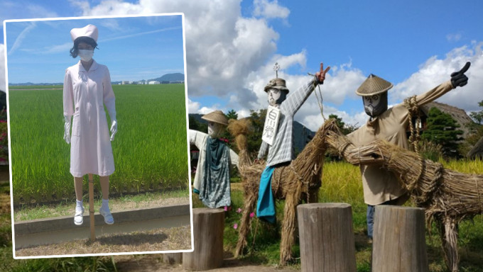 日本网民分享农田惊现另类「稻草人」 。网图