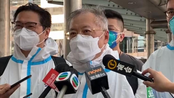 张宇人今日于中环出席防疫活动后见记者。