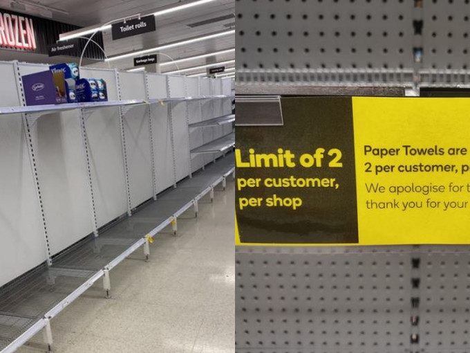 面對搶購潮，澳洲大型超市集團Woolworths及Coles皆設厠紙限購。（FB圖）
