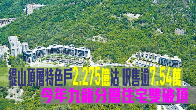 缇山顶层特色户2.275亿沽，尺售逾7.54万，今年九龙分层住宅双破顶。
