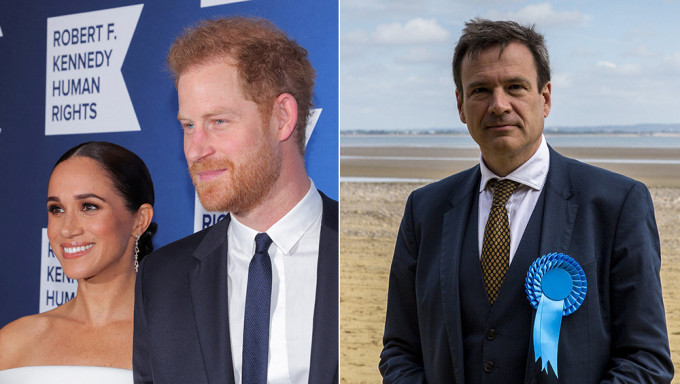 英国保守党议员西利（右）带头呼吁剥夺哈里和梅根的皇室头衔。AP/网图