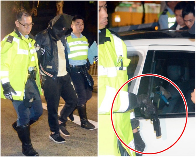 图左：被捕男子；图右：警方检获的怀疑仿制枪械。