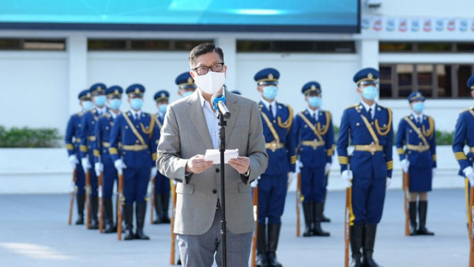 保安局局长邓炳强在开放日开幕仪式致辞。政府新闻处图片