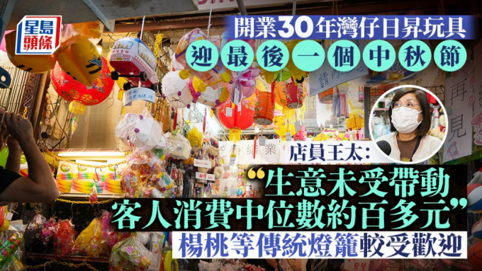 有30年歷史的灣仔日昇玩具迎最後中秋 店員 : 燈籠生意未受帶動  客人平均消費僅約百元。