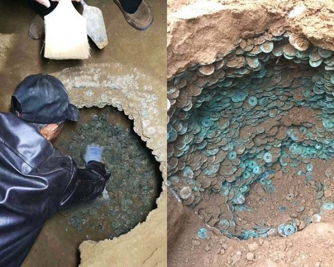 陝西工地發現10萬杖疑似北宋時期的古錢幣。網上圖片